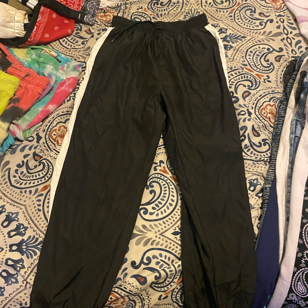 Black Track Pants with White Stripes